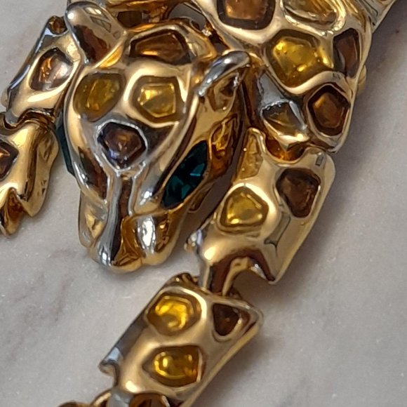 Vintage Articulated Over The Shoulder Leopard Brooch Gold Tone With Amber Stones - Picture 6 of 15